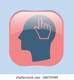 Vector Icon head think silhoutte vector man and his mind about mouse hand cursor. pixel view