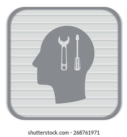 Vector Icon head think silhoutte vector man and his mind about symbol settings sign, screwdriver and wrench