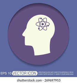 Vector Icon head think silhoutte vector man and his mind about the atom, molecule. the symbol of physics and chemistry. symbol icon of physics or chemistry . the study of science