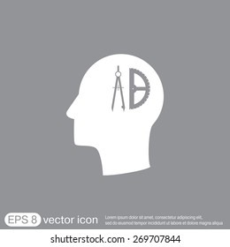 Vector Icon head think silhoutte vector man and his mind about the compass and protractor. characters geometry. Education sign. symbol icon drawing and geometry