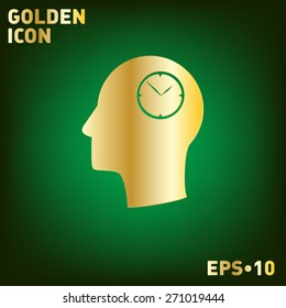 Vector Icon head think silhoutte vector man and his mind about clock. watch sign, Icon watch. symbol time