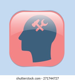 Vector Icon head think silhoutte vector man and his mind about  symbol settings sign, hammer and wrench
