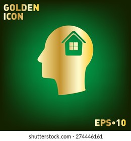 Vector Icon head think silhoutte vector man and his mind about  House icon. Home sign