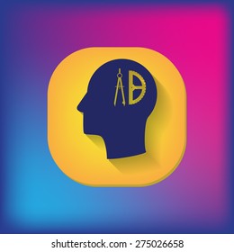 Vector Icon head think silhoutte vector man and his mind about the compass and protractor. characters geometry. Education sign. symbol icon drawing and geometry