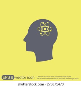 Vector Icon head think silhoutte vector man and his mind about the atom, molecule. the symbol of physics and chemistry. symbol icon of physics or chemistry . the study of science