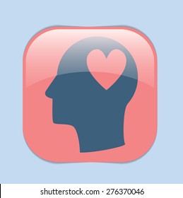 Vector Icon head think silhoutte vector man and his mind about  heart sign.  valentine icon