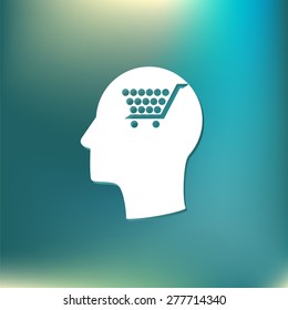 Vector Icon head think silhoutte vector man and his mind about cart online store, Internet shop. basket shopping