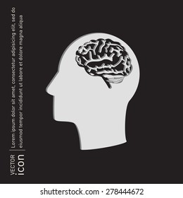 Vector Icon head think silhoutte vector man and his mind about Brain.  Mind and science