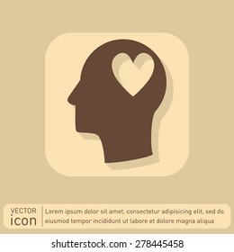 Vector Icon head think silhoutte vector man and his mind about  heart sign.  valentine icon