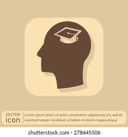 Vector Icon head think silhoutte vector man and his mind about  graduate hat sign. Education sign. symbol icon college or institute. graduation
