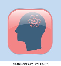Vector Icon head think silhoutte vector man and his mind about the atom, molecule. the symbol of physics and chemistry. symbol icon of physics or chemistry . the study of science