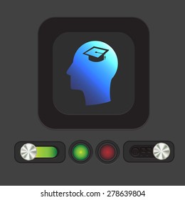 Vector Icon head think silhoutte vector man and his mind about  graduate hat sign. Education sign. symbol icon college or institute. graduation