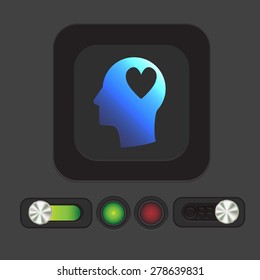 Vector Icon head think silhoutte vector man and his mind about  heart sign.  valentine icon
