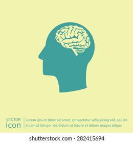 Vector Icon head think silhoutte vector man and his mind about Brain.  Mind and science
