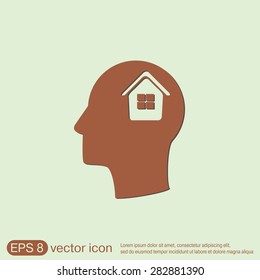 Vector Icon head think silhoutte vector man and his mind about  House icon. Home sign