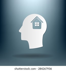Vector Icon head think silhoutte vector man and his mind about  House icon. Home sign