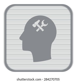 Vector Icon head think silhoutte vector man and his mind about  symbol settings sign, hammer and wrench