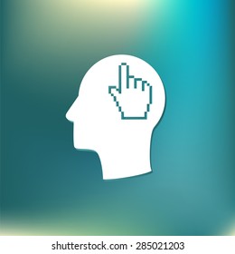 Vector Icon head think silhoutte vector man and his mind about mouse hand cursor. pixel view