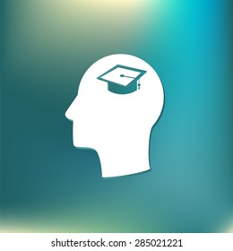 Vector Icon head think silhoutte vector man and his mind about  graduate hat sign. Education sign. symbol icon college or institute. graduation