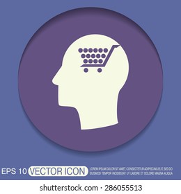 Vector Icon head think silhoutte vector man and his mind about cart online store, Internet shop. basket shopping