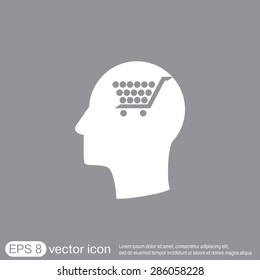 Vector Icon head think silhoutte vector man and his mind about cart online store, Internet shop. basket shopping