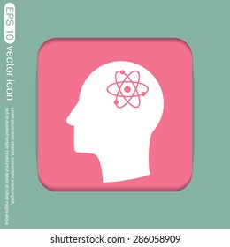 Vector Icon head think silhoutte vector man and his mind about the atom, molecule. the symbol of physics and chemistry. symbol icon of physics or chemistry . the study of science