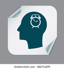 Vector Icon head think silhoutte vector man and his mind about alarm clock sign. Symbol morning. Alarm icon . The clock shows the time