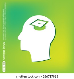 Vector Icon head think silhoutte vector man and his mind about  graduate hat sign. Education sign. symbol icon college or institute. graduation