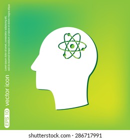Vector Icon head think silhoutte vector man and his mind about the atom, molecule. the symbol of physics and chemistry. symbol icon of physics or chemistry . the study of science