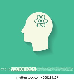 Vector Icon head think silhoutte vector man and his mind about the atom, molecule. the symbol of physics and chemistry. symbol icon of physics or chemistry . the study of science