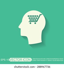 Vector Icon head think silhoutte vector man and his mind about cart online store, Internet shop. basket shopping