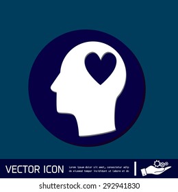 Vector Icon head think silhoutte vector man and his mind about  heart sign.  valentine icon