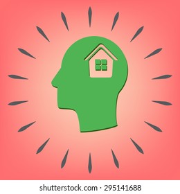 Vector Icon head think silhoutte vector man and his mind about  House icon. Home sign