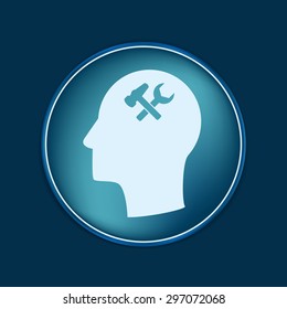 Vector Icon head think silhoutte vector man and his mind about  symbol settings sign, hammer and wrench