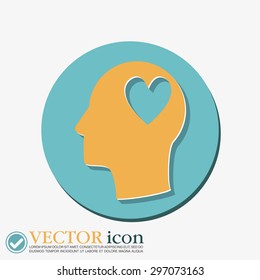 Vector Icon head think silhoutte vector man and his mind about  heart sign.  valentine icon