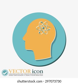 Vector Icon head think silhoutte vector man and his mind about the atom, molecule. the symbol of physics and chemistry. symbol icon of physics or chemistry . the study of science