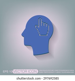 Vector Icon head think silhoutte vector man and his mind about mouse hand cursor. pixel view