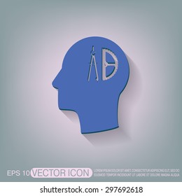 Vector Icon head think silhoutte vector man and his mind about the compass and protractor. characters geometry. Education sign. symbol icon drawing and geometry