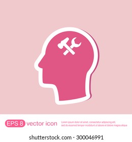Vector Icon head think silhoutte vector man and his mind about  symbol settings sign, hammer and wrench