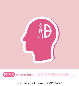 Vector Icon head think silhoutte vector man and his mind about the compass and protractor. characters geometry. Education sign. symbol icon drawing and geometry