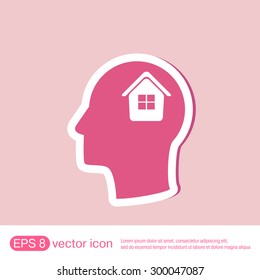 Vector Icon head think silhoutte vector man and his mind about  House icon. Home sign
