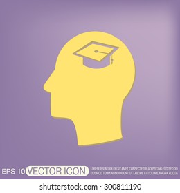 Vector Icon head think silhoutte vector man and his mind about  graduate hat sign. Education sign. symbol icon college or institute. graduation