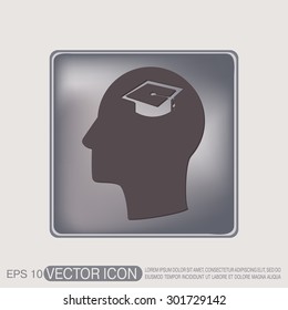 Vector Icon head think silhoutte vector man and his mind about  graduate hat sign. Education sign. symbol icon college or institute. graduation
