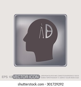 Vector Icon head think silhoutte vector man and his mind about the compass and protractor. characters geometry. Education sign. symbol icon drawing and geometry
