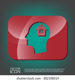 Vector Icon head think silhoutte vector man and his mind about  House icon. Home sign