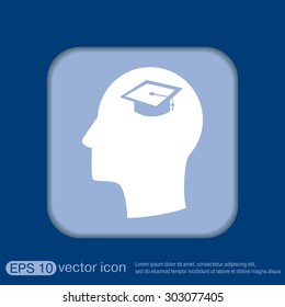 Vector Icon head think silhoutte vector man and his mind about  graduate hat sign. Education sign. symbol icon college or institute. graduation