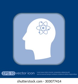 Vector Icon head think silhoutte vector man and his mind about the atom, molecule. the symbol of physics and chemistry. symbol icon of physics or chemistry . the study of science