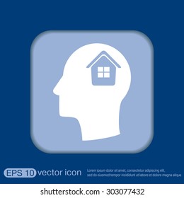 Vector Icon head think silhoutte vector man and his mind about  House icon. Home sign