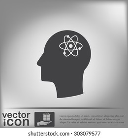 Vector Icon head think silhoutte vector man and his mind about the atom, molecule. the symbol of physics and chemistry. symbol icon of physics or chemistry . the study of science