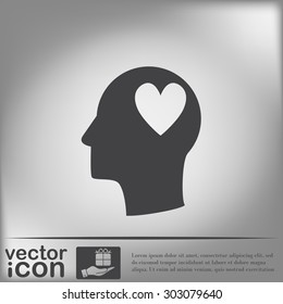 Vector Icon head think silhoutte vector man and his mind about  heart sign.  valentine icon